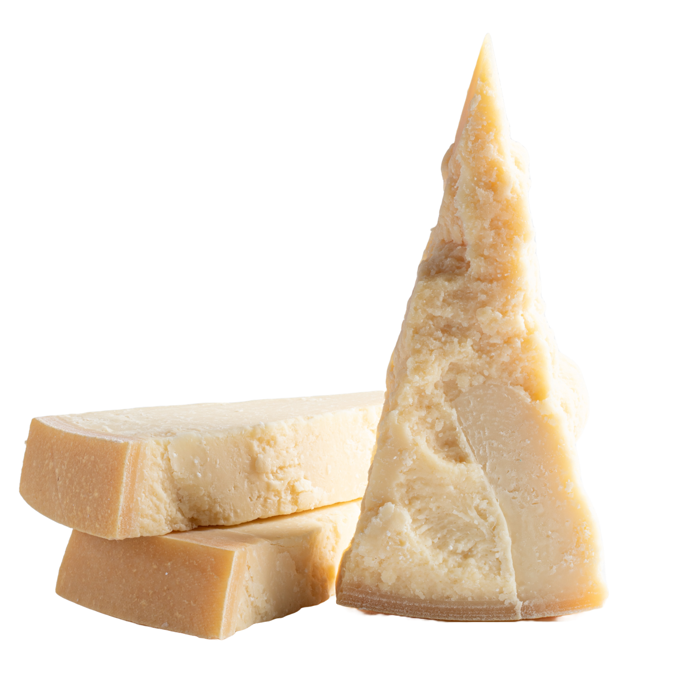 Two blocks of Parmesan cheese on a transparent background