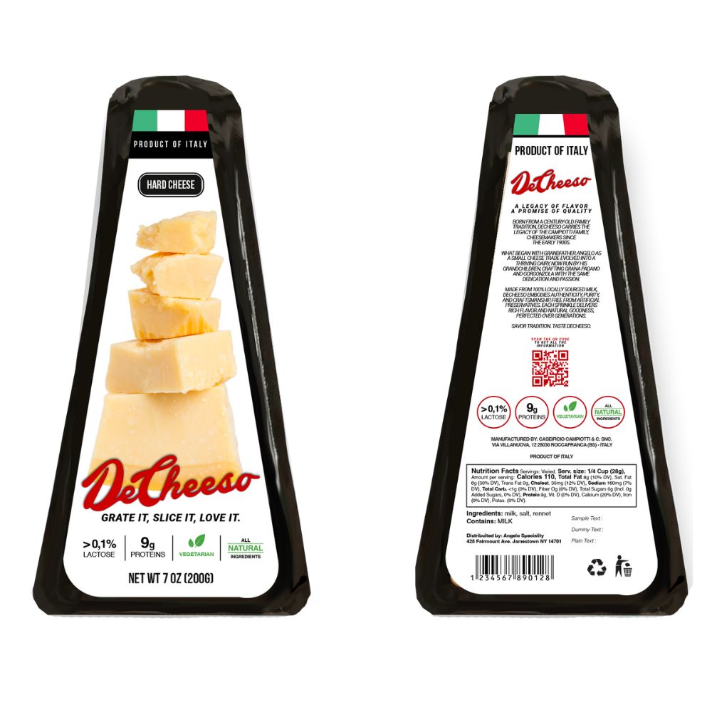 A bag of cheese featuring the Italian flag design, showcasing its origin and authenticity.