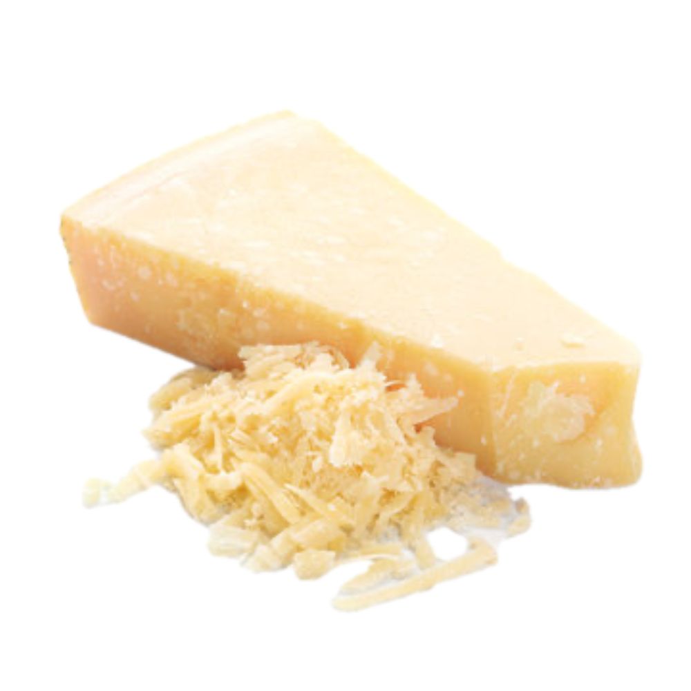 A piece of cheese displayed on a black background, highlighting its texture and color.