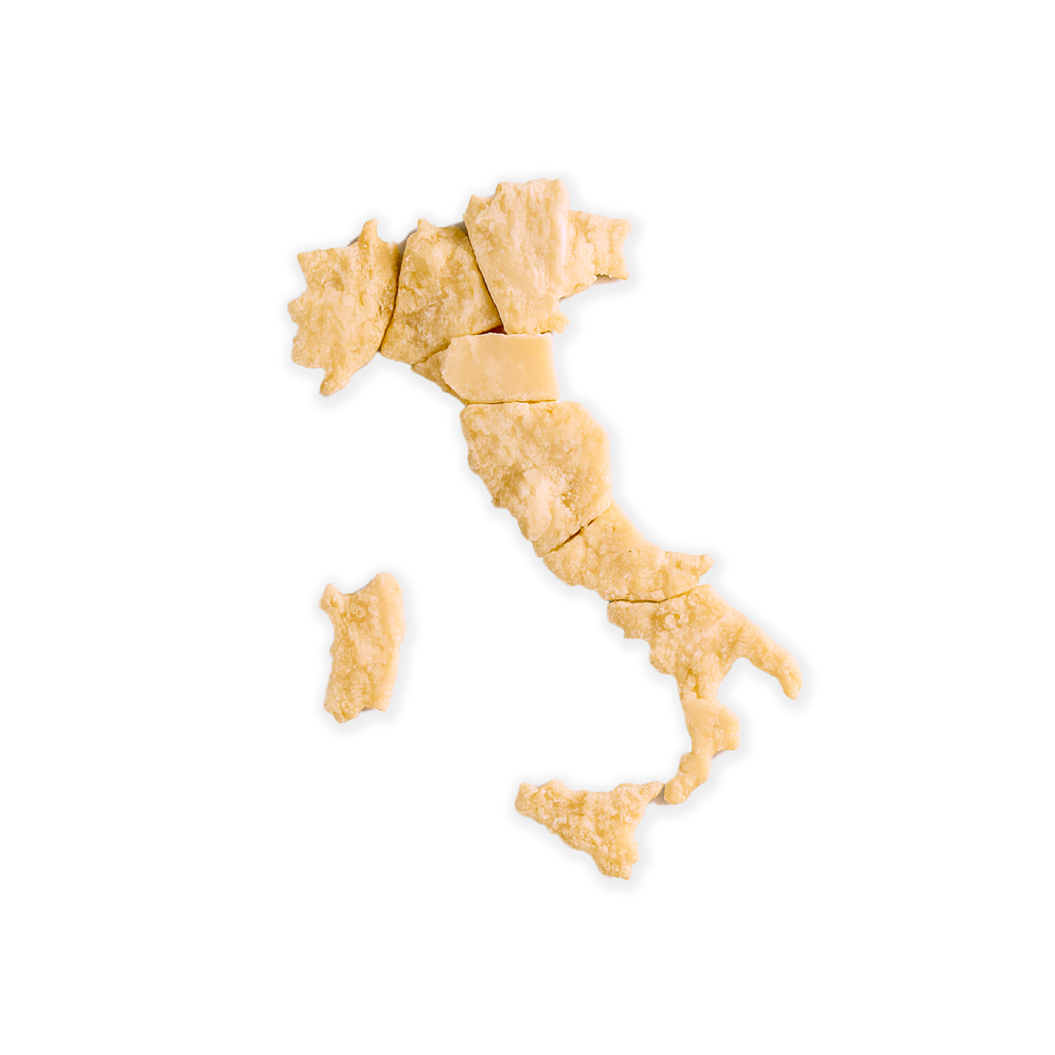 Pasta shaped like the map of Italy on a white background